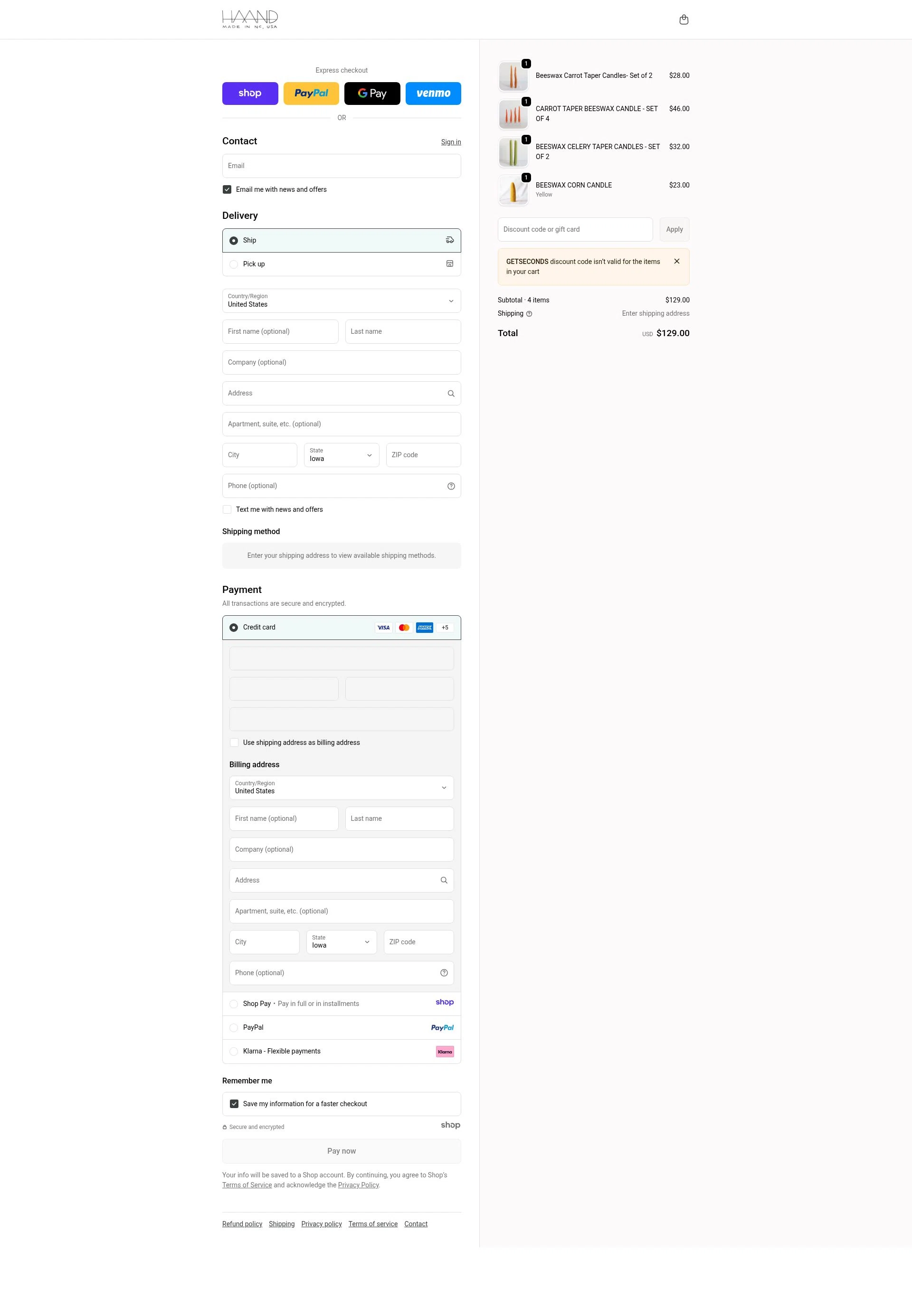 Haand checkout page showing Haand promo code box | Screenshot taken by SimplyCodes community member on Jan 1, 2026