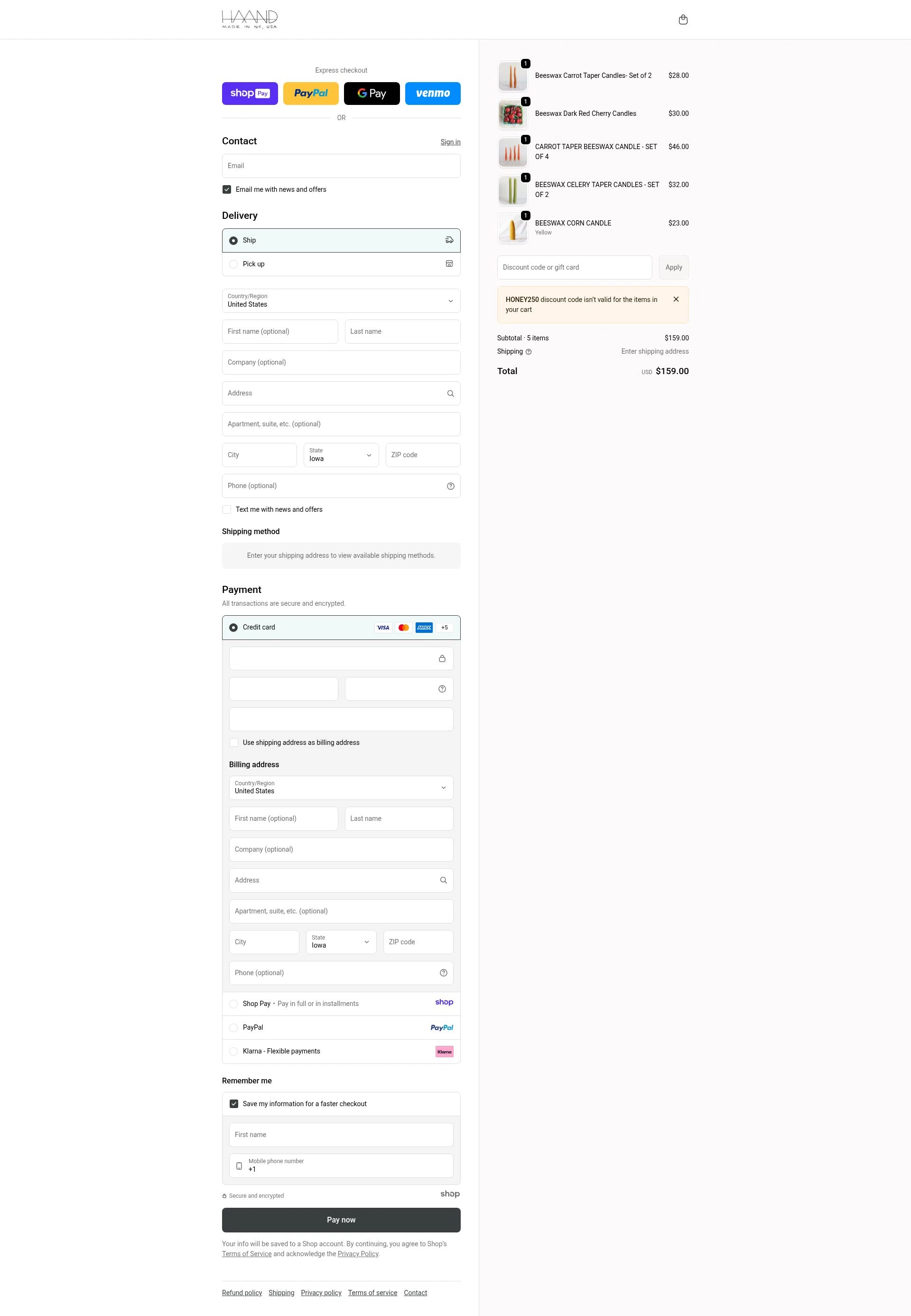 Haand checkout page showing Haand promo code box | Screenshot taken by SimplyCodes community member on Jan 11, 2026