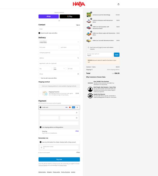 Haba checkout page showing Haba promo code box | Screenshot taken by SimplyCodes community member on Sep 16, 2025