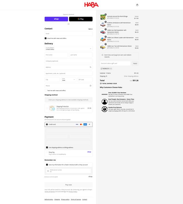 Haba checkout page showing Haba promo code box | Screenshot taken by SimplyCodes community member on Sep 12, 2025