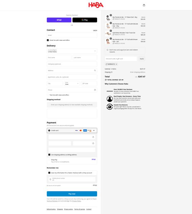 Haba checkout page showing Haba promo code box | Screenshot taken by SimplyCodes community member on Sep 8, 2025