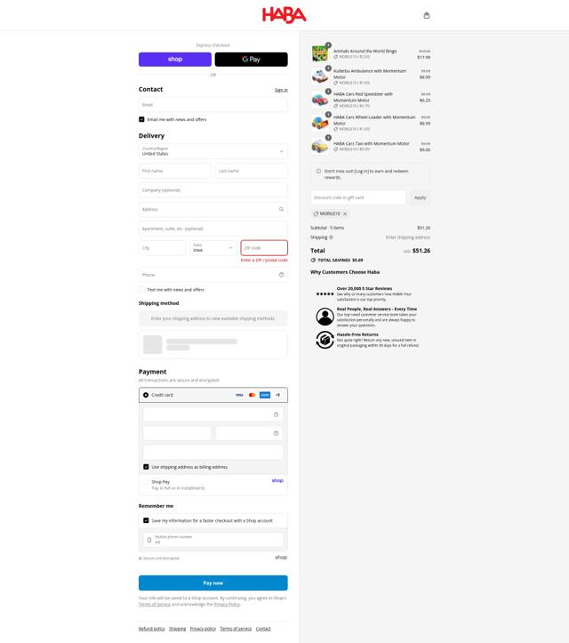 Haba checkout page showing Haba promo code box | Screenshot taken by SimplyCodes community member on Sep 16, 2025