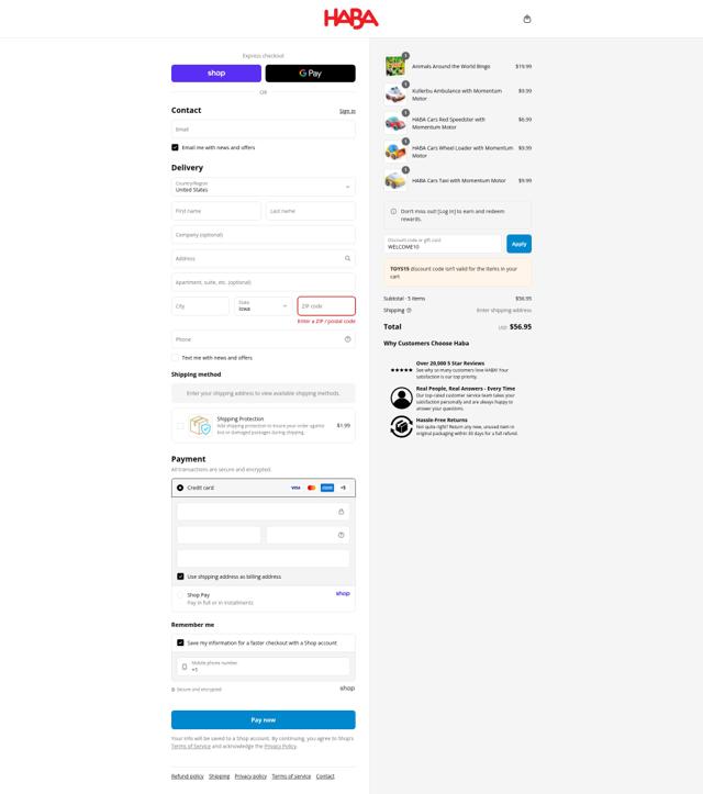 Haba checkout page showing Haba promo code box | Screenshot taken by SimplyCodes community member on Sep 16, 2025