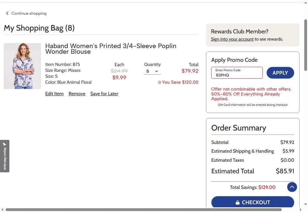 Haband checkout page showing Haband promo code box | Screenshot taken by SimplyCodes community member on May 10, 2025