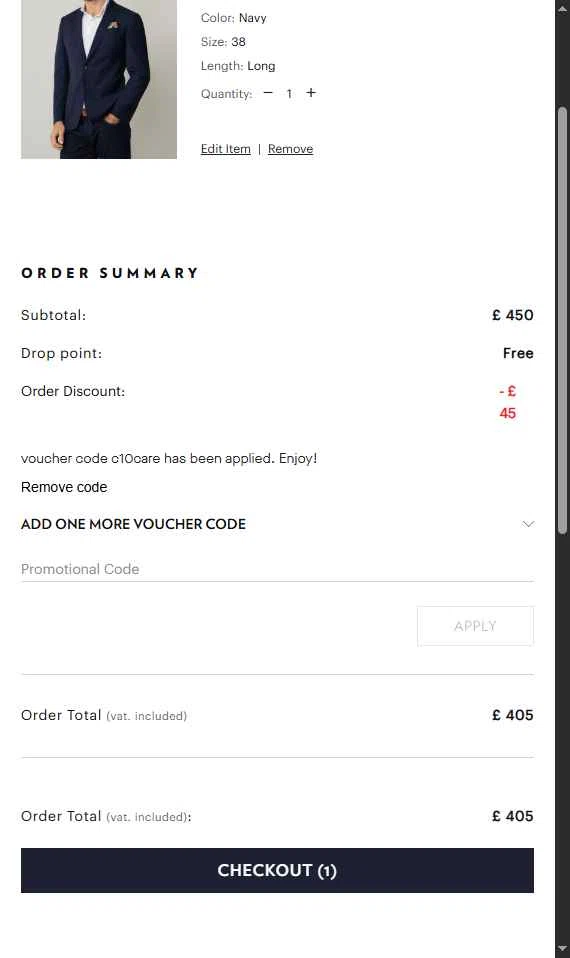 Hackett checkout page showing Hackett promo code box | Screenshot taken by SimplyCodes community member on Nov 14, 2025