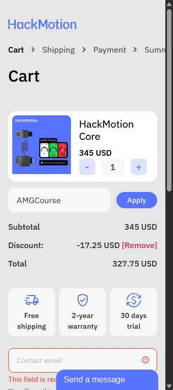 HackMotion checkout page showing HackMotion discount code box | Screenshot taken by SimplyCodes community member on Jan 26, 2026