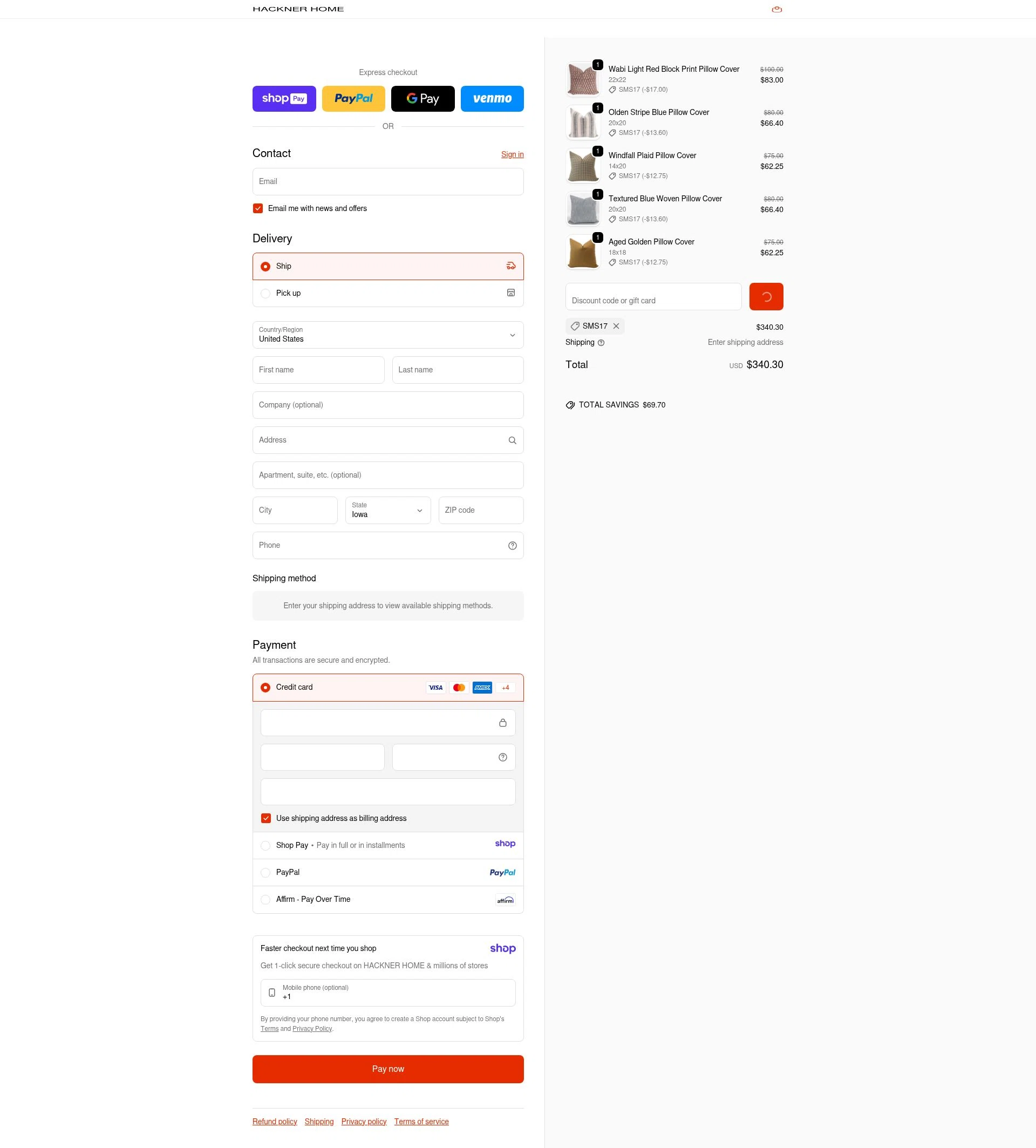Hackner Home checkout page showing Hackner Home coupon code box | Screenshot taken by SimplyCodes community member on Jan 11, 2026