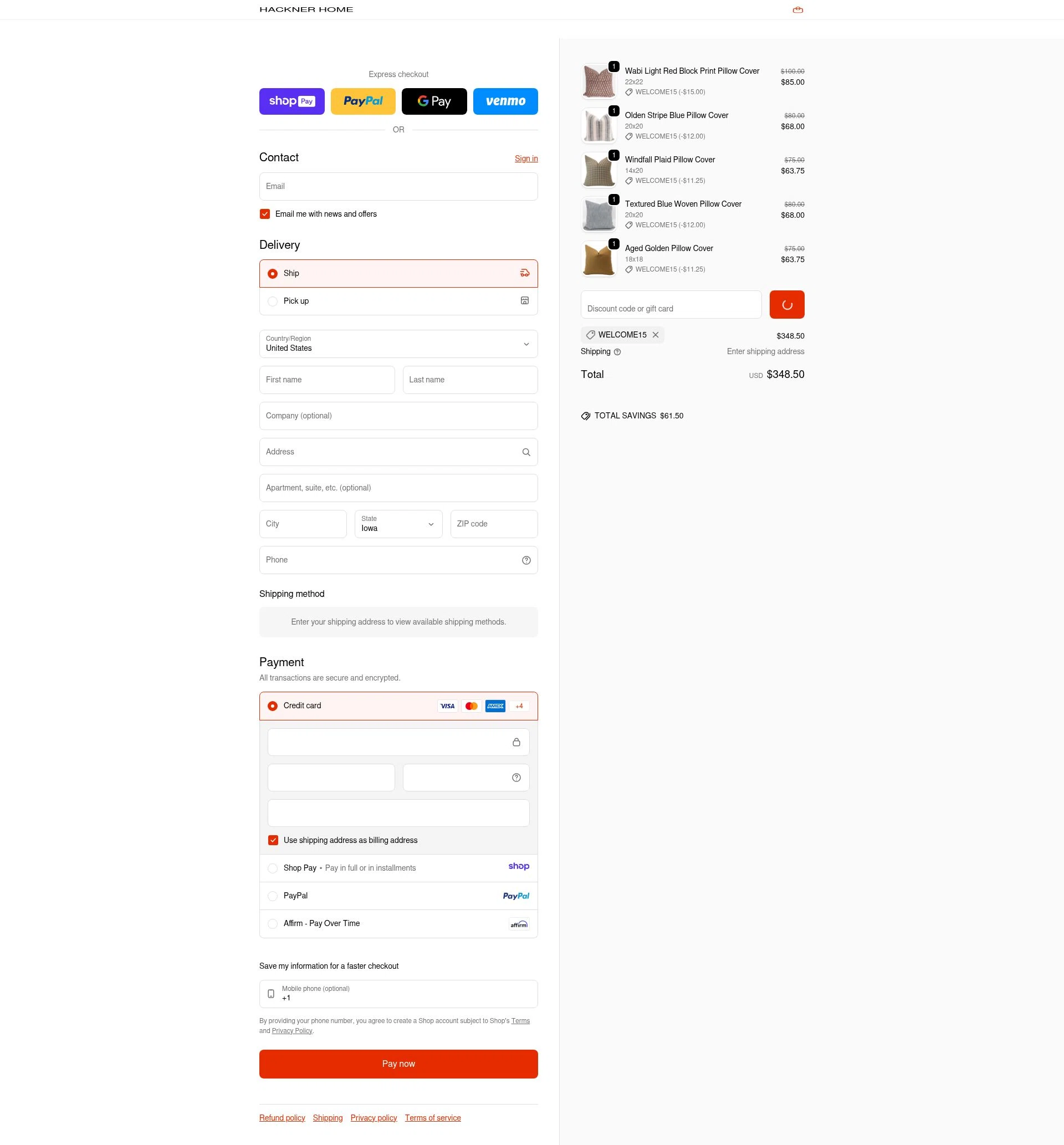 Hackner Home checkout page showing Hackner Home coupon code box | Screenshot taken by SimplyCodes community member on Jan 11, 2026