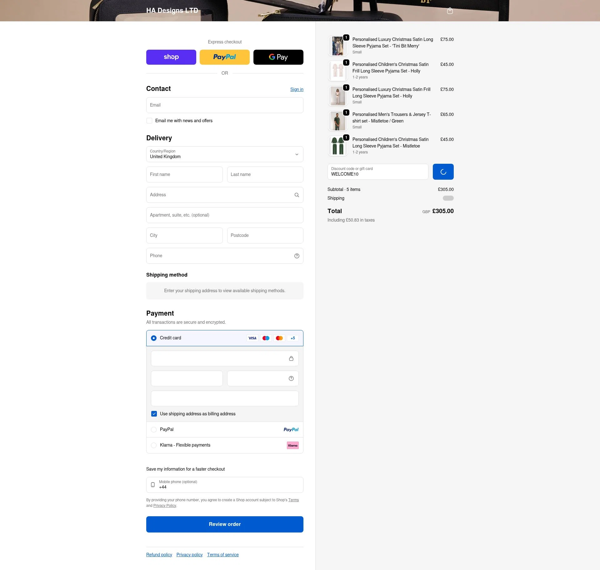 HA Designs checkout page showing HA Designs discount code box | Screenshot taken by SimplyCodes community member on Jan 12, 2026