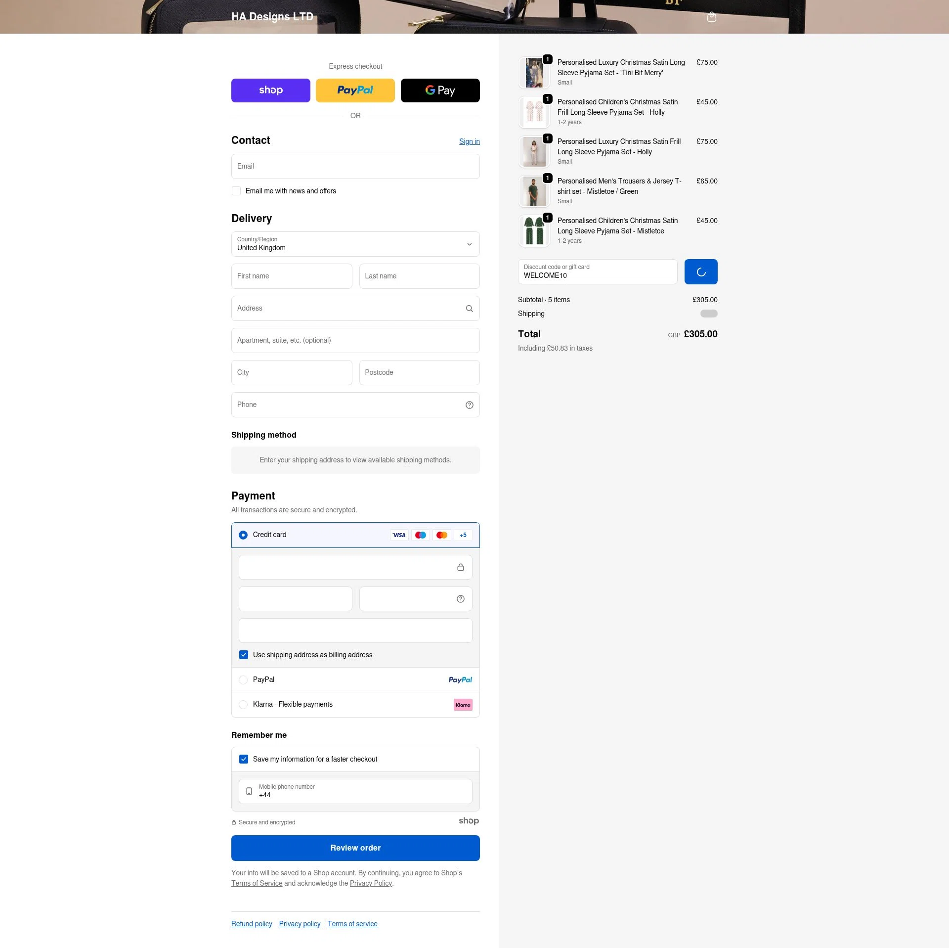 HA Designs checkout page showing HA Designs discount code box | Screenshot taken by SimplyCodes community member on Dec 17, 2025