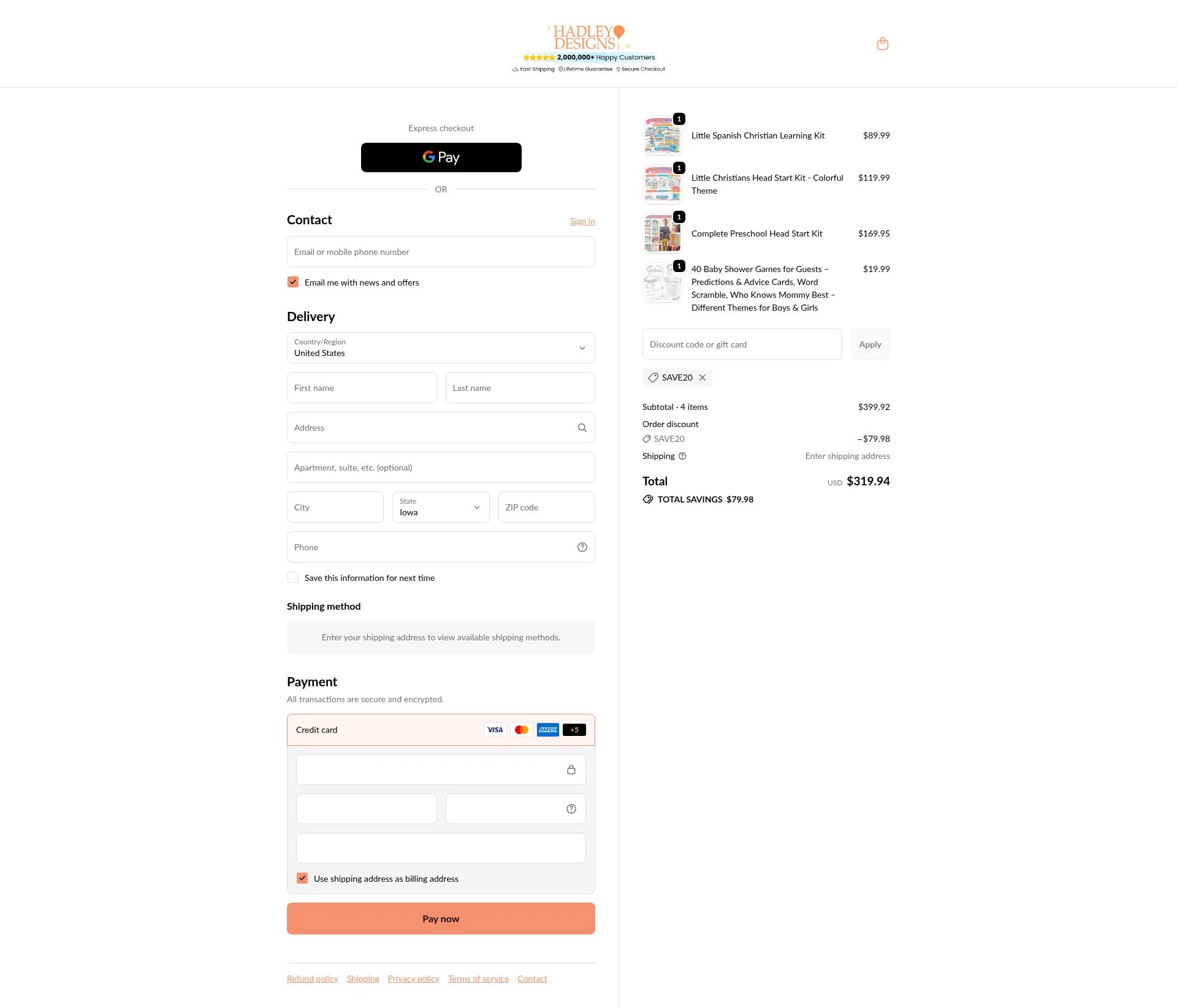 Hadley Designs checkout page showing Hadley Designs discount code box | Screenshot taken by SimplyCodes community member on Jan 18, 2026