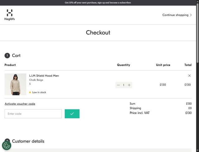 Haglöfs checkout page showing Haglöfs promo code box | Screenshot taken by SimplyCodes community member on Jul 2, 2025