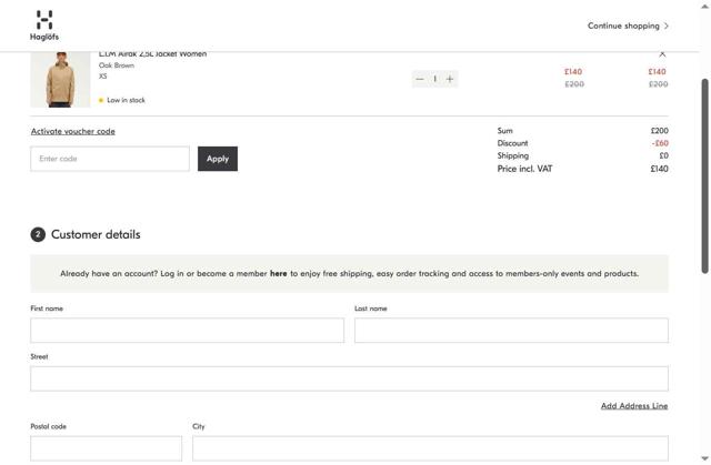 Haglöfs checkout page showing Haglöfs promo code box | Screenshot taken by SimplyCodes community member on Aug 1, 2025