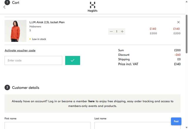 Haglöfs checkout page showing Haglöfs promo code box | Screenshot taken by SimplyCodes community member on Aug 4, 2025