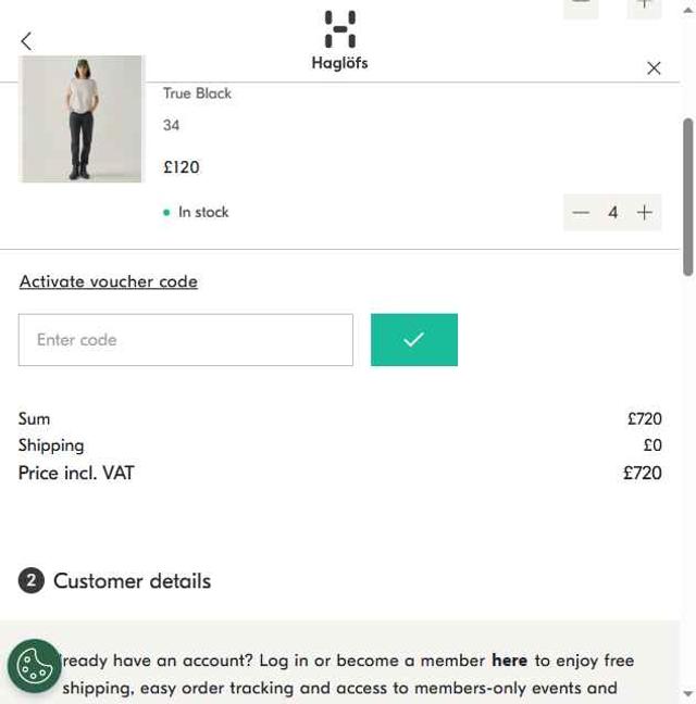 Haglöfs checkout page showing Haglöfs promo code box | Screenshot taken by SimplyCodes community member on Aug 19, 2025