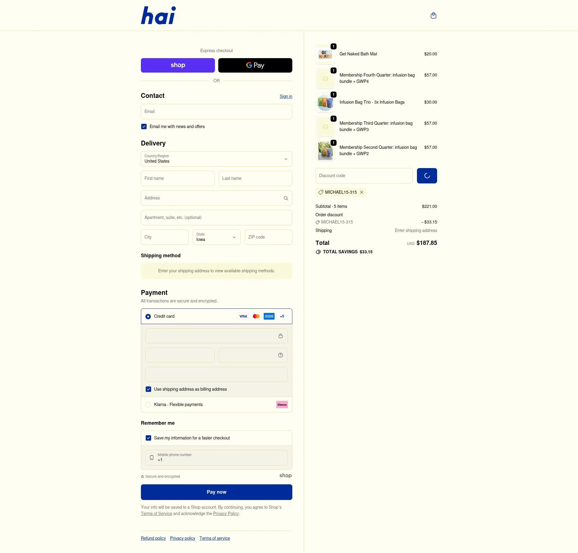 Hai checkout page showing Hai promo code box | Screenshot taken by SimplyCodes community member on Jan 1, 2026