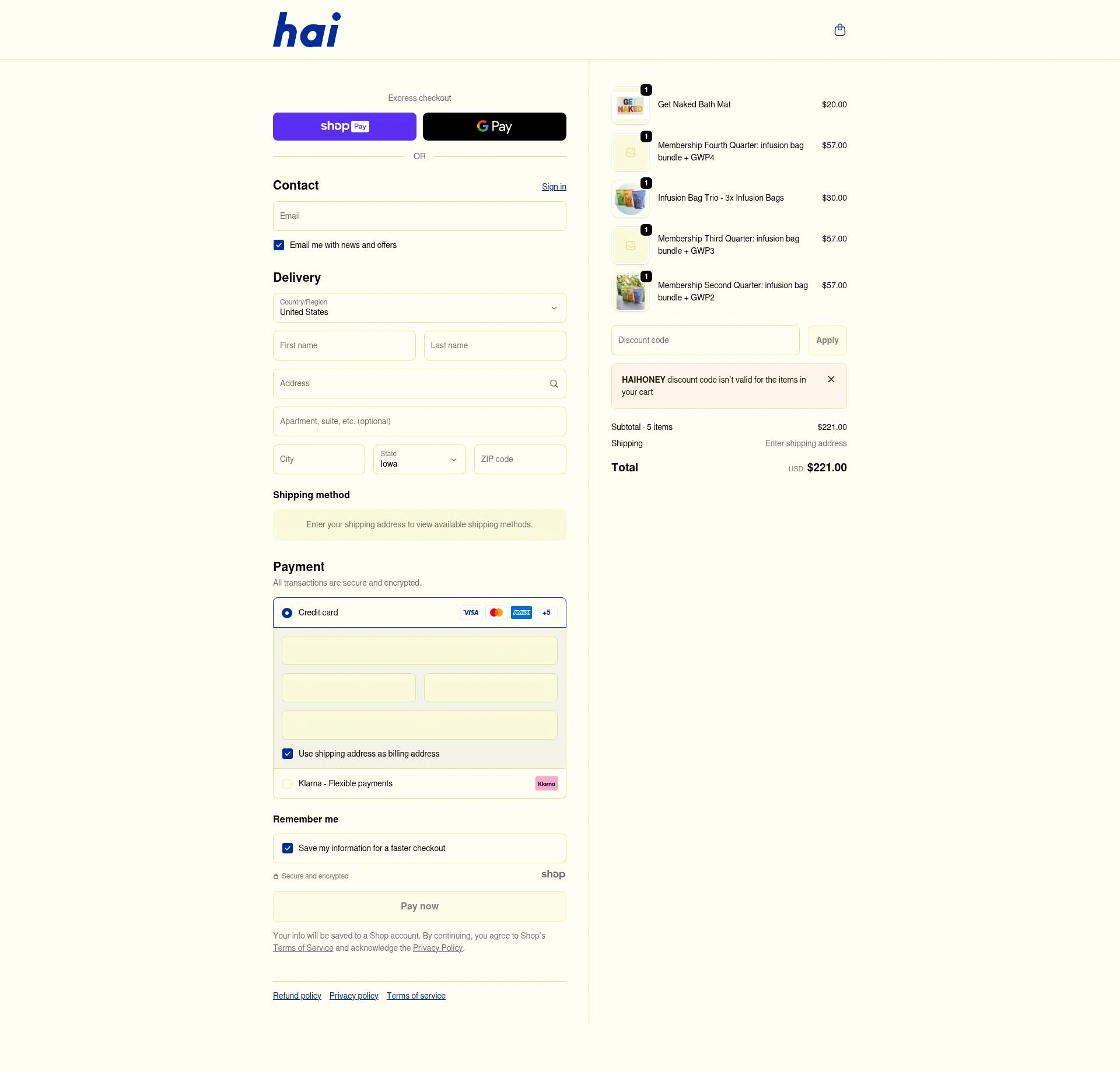 Hai checkout page showing Hai promo code box | Screenshot taken by SimplyCodes community member on Jan 6, 2026