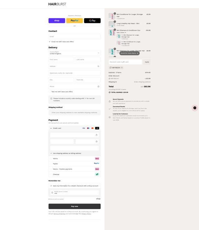 Hairburst checkout page showing Hairburst discount code box | Screenshot taken by SimplyCodes community member on Sep 11, 2025