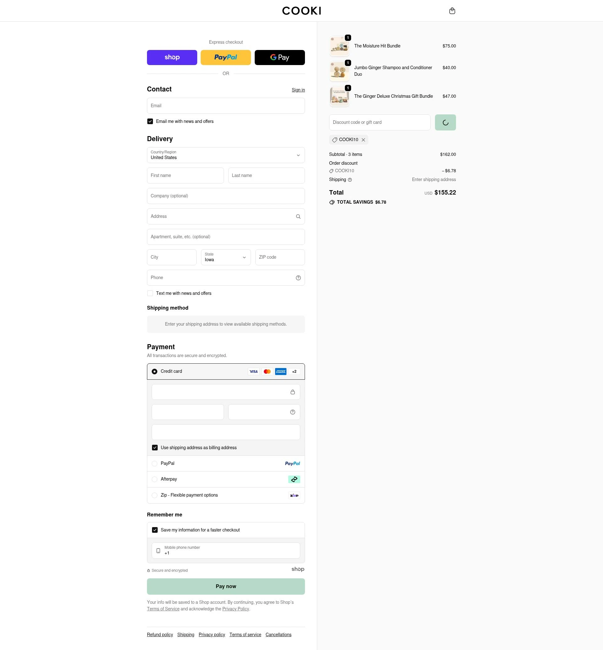 Hair Cooki checkout page showing Hair Cooki promo code box | Screenshot taken by SimplyCodes community member on Dec 22, 2025