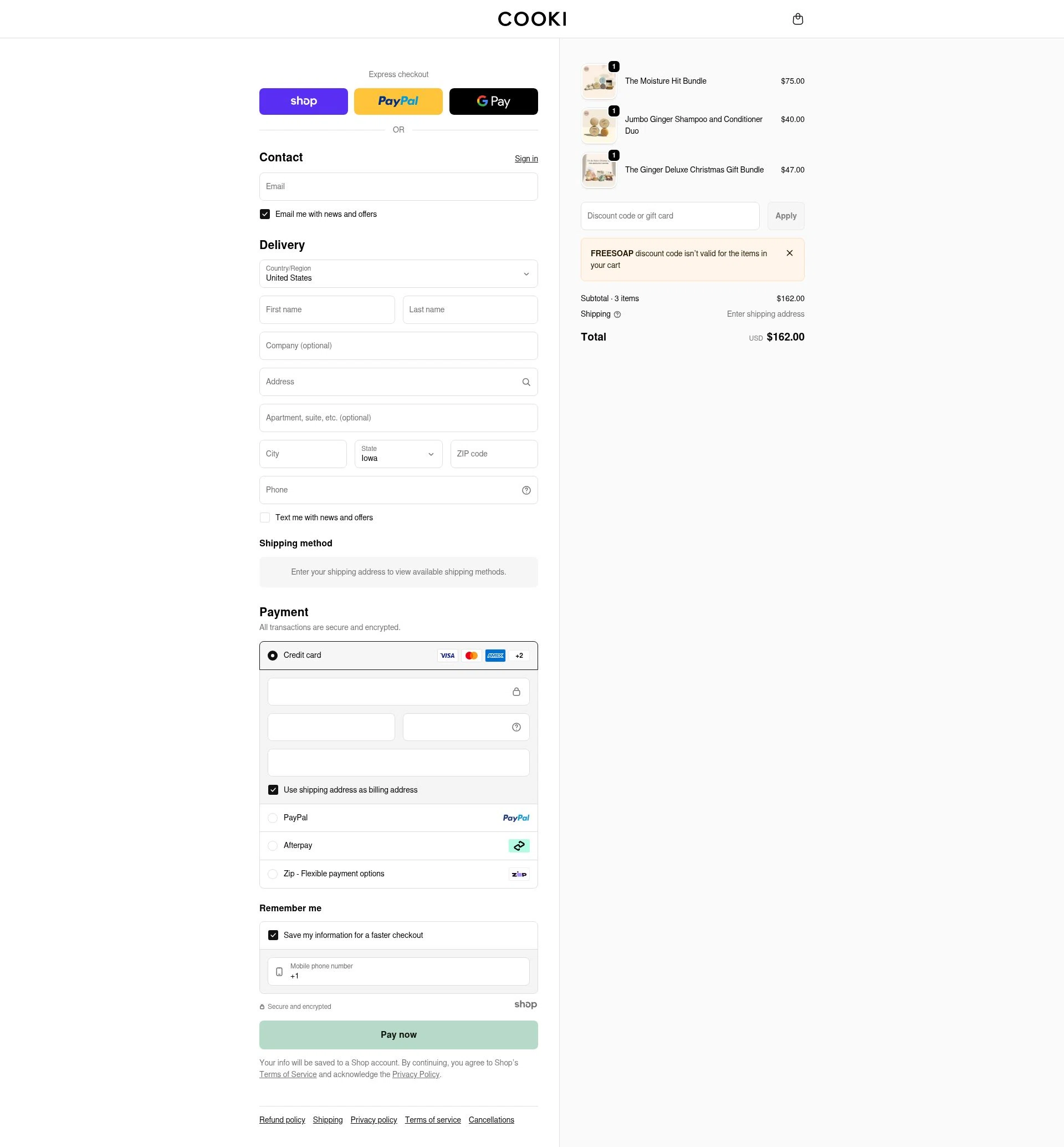 Hair Cooki checkout page showing Hair Cooki promo code box | Screenshot taken by SimplyCodes community member on Dec 22, 2025