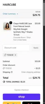 TOSE30 coupon verification screenshot