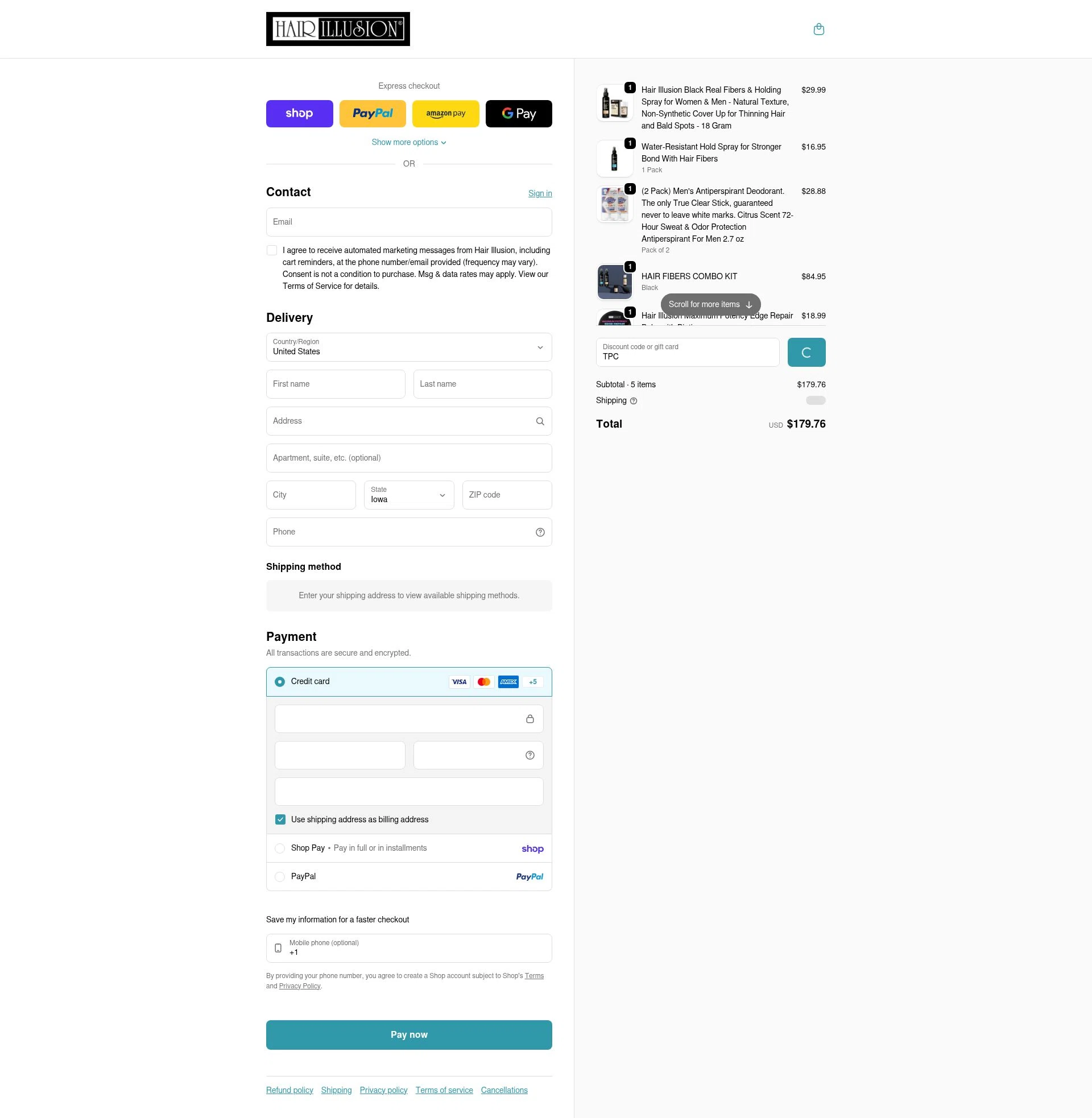 Hair Illusion checkout page showing Hair Illusion discount code box | Screenshot taken by SimplyCodes community member on Feb 4, 2026