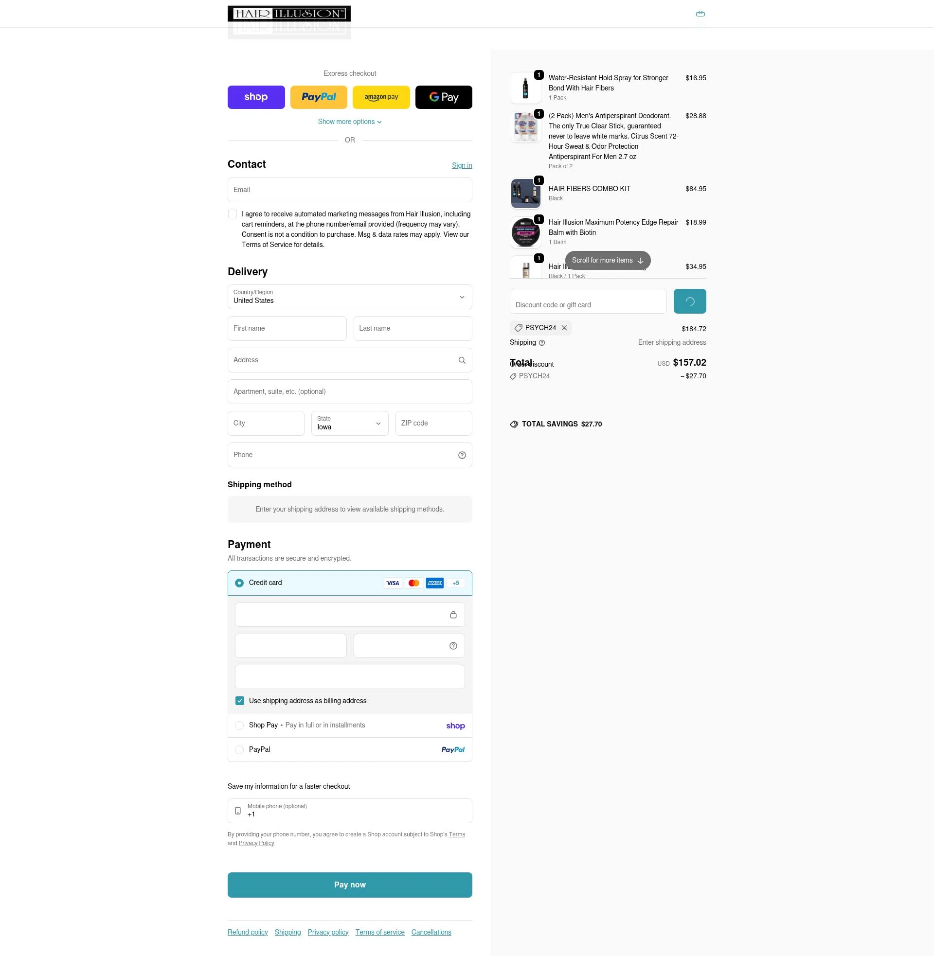 Hair Illusion checkout page showing Hair Illusion discount code box | Screenshot taken by SimplyCodes community member on Jan 30, 2026