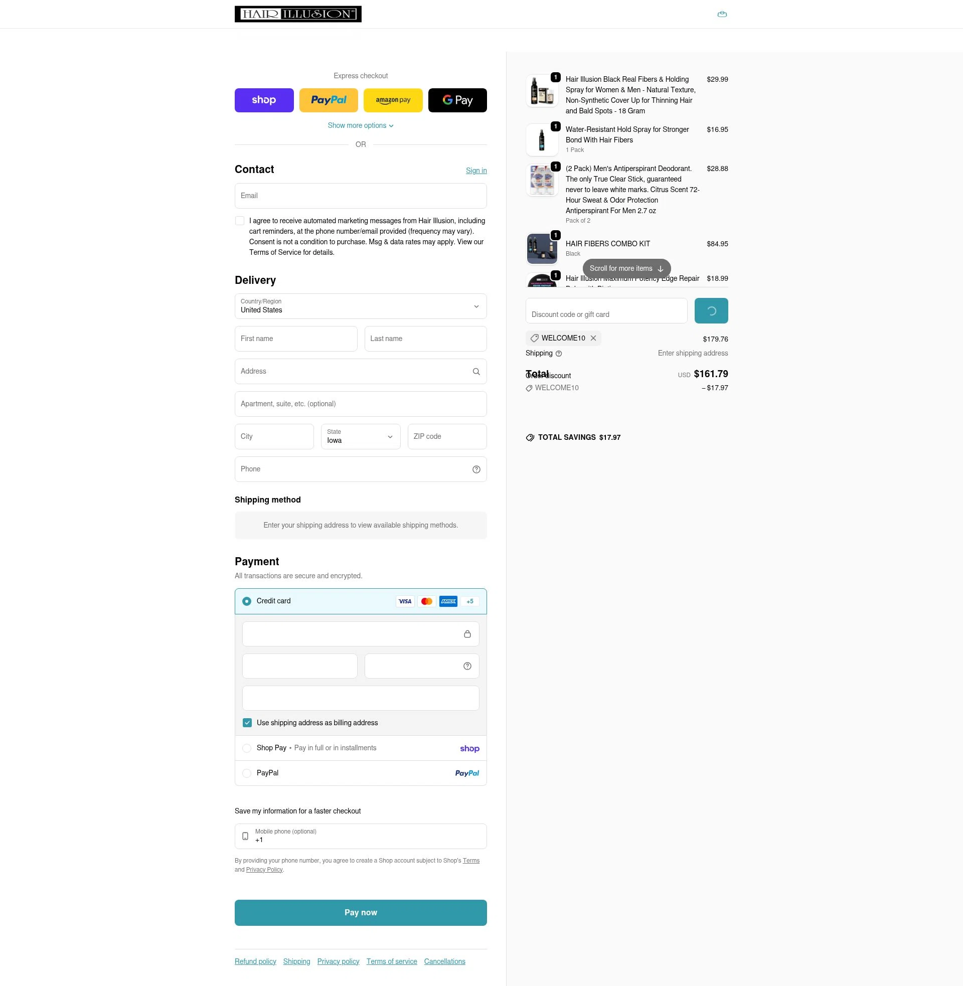 Hair Illusion checkout page showing Hair Illusion discount code box | Screenshot taken by SimplyCodes community member on Feb 4, 2026