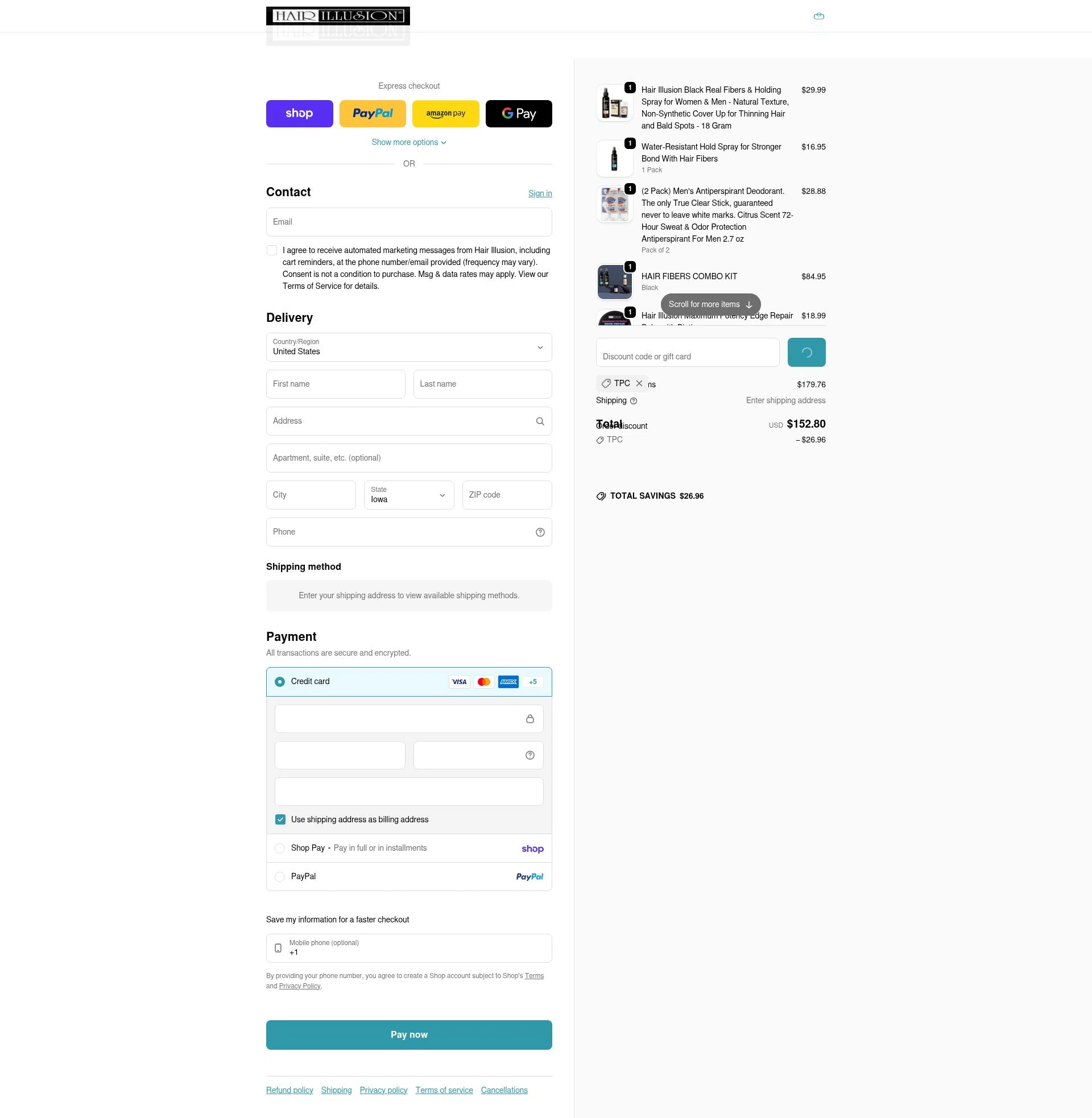 Hair Illusion checkout page showing Hair Illusion discount code box | Screenshot taken by SimplyCodes community member on Feb 8, 2026