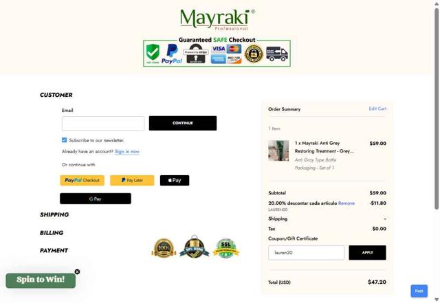 Hair Mayraki checkout page showing Hair Mayraki coupon code box | Screenshot taken by SimplyCodes community member on Sep 12, 2025
