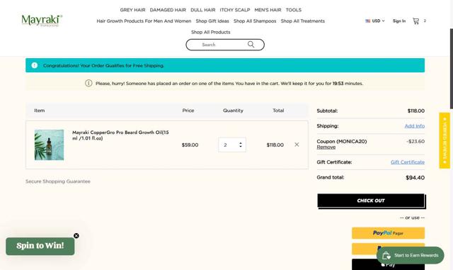 Hair Mayraki checkout page showing Hair Mayraki coupon code box | Screenshot taken by SimplyCodes community member on Sep 12, 2025