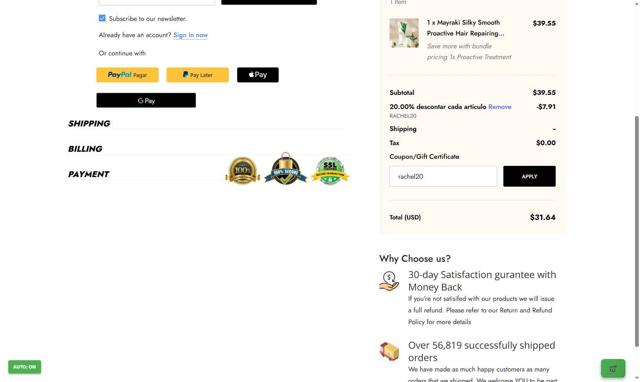 Hair Mayraki checkout page showing Hair Mayraki coupon code box | Screenshot taken by SimplyCodes community member on Sep 12, 2025