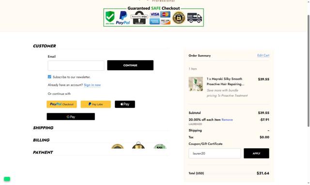 Hair Mayraki checkout page showing Hair Mayraki coupon code box | Screenshot taken by SimplyCodes community member on Sep 12, 2025