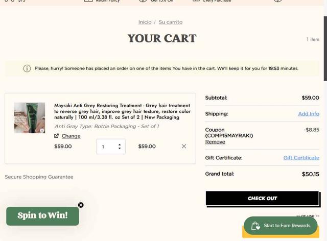 Hair Mayraki checkout page showing Hair Mayraki coupon code box | Screenshot taken by SimplyCodes community member on Aug 22, 2025
