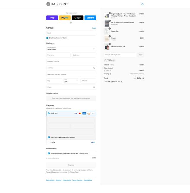 Hairprint checkout page showing Hairprint promo code box | Screenshot taken by SimplyCodes community member on Sep 8, 2025