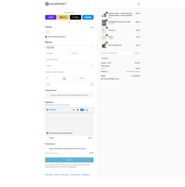Hairprint checkout page showing Hairprint promo code box | Screenshot taken by SimplyCodes community member on Sep 8, 2025
