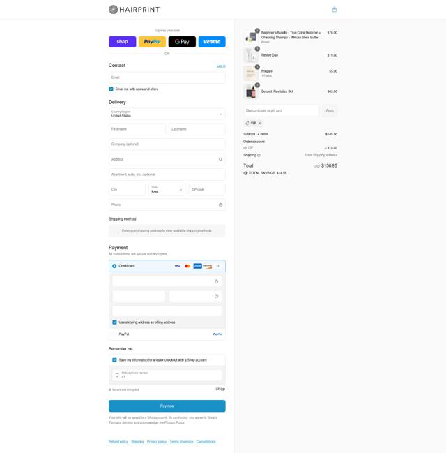 Hairprint checkout page showing Hairprint promo code box | Screenshot taken by SimplyCodes community member on Aug 31, 2025