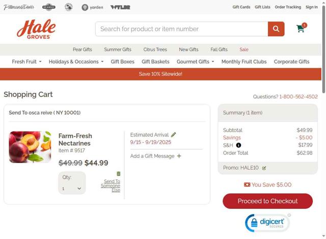 Hale Groves checkout page showing Hale Groves promo code box | Screenshot taken by SimplyCodes community member on Sep 5, 2025