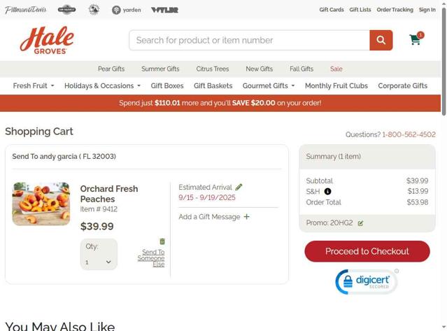 Hale Groves checkout page showing Hale Groves promo code box | Screenshot taken by SimplyCodes community member on Sep 8, 2025