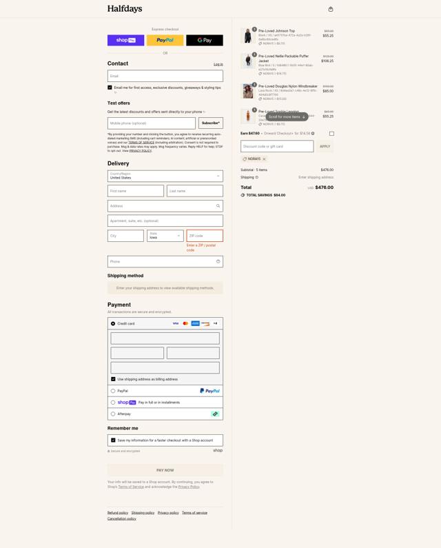 Halfdays checkout page showing Halfdays discount code box | Screenshot taken by SimplyCodes community member on Jul 13, 2025