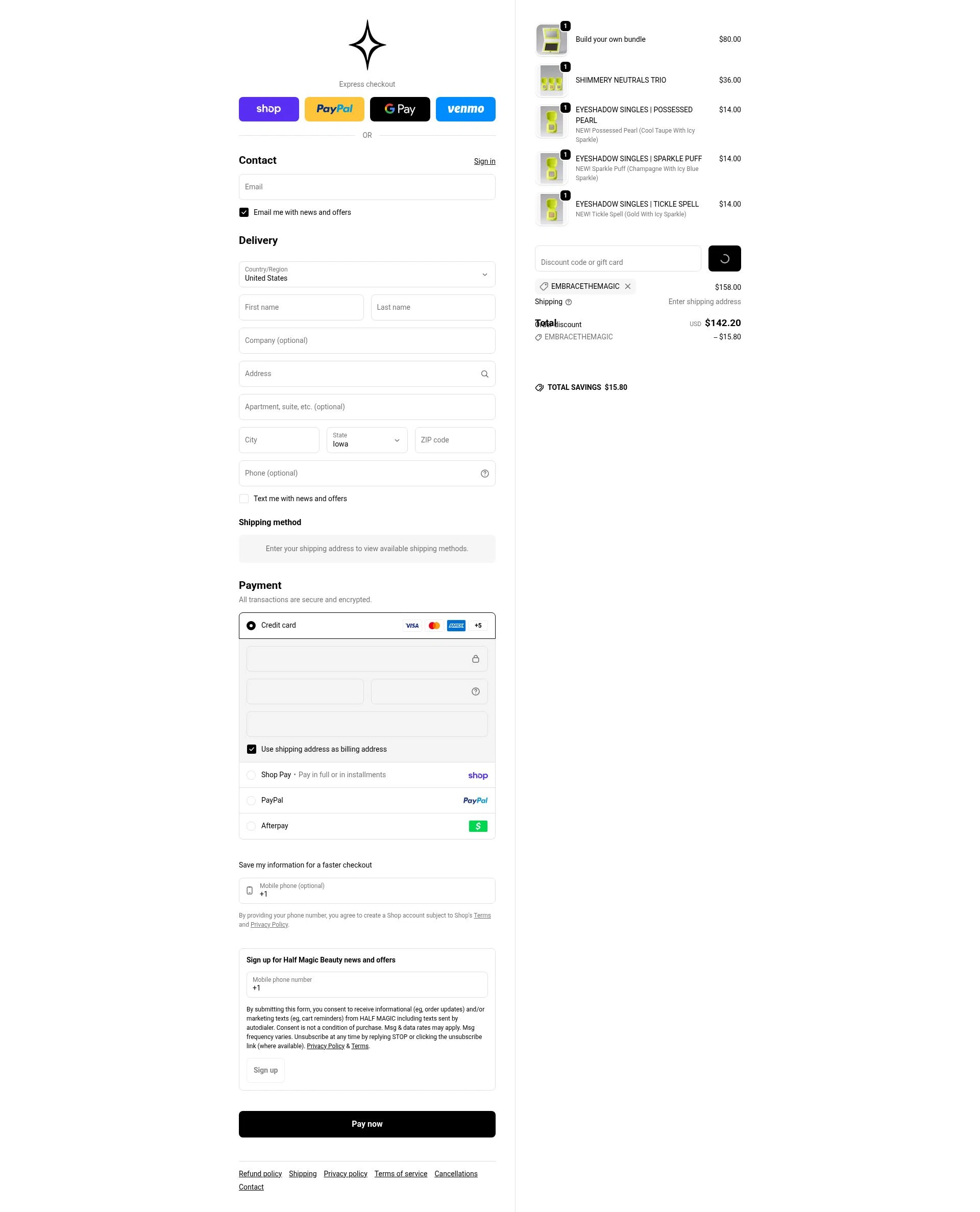 Half Magic checkout page showing Half Magic coupon code box | Screenshot taken by SimplyCodes community member on Feb 7, 2026