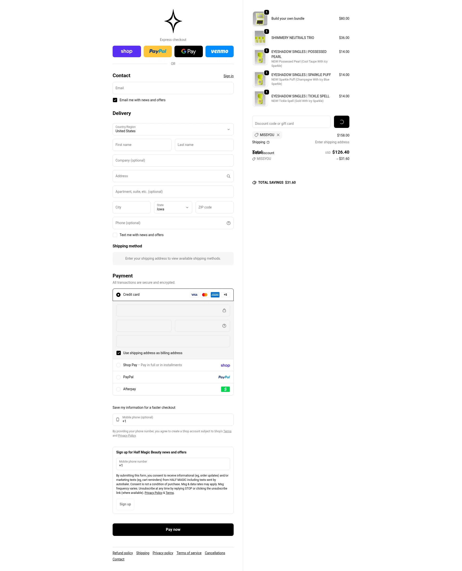 Half Magic checkout page showing Half Magic coupon code box | Screenshot taken by SimplyCodes community member on Feb 7, 2026
