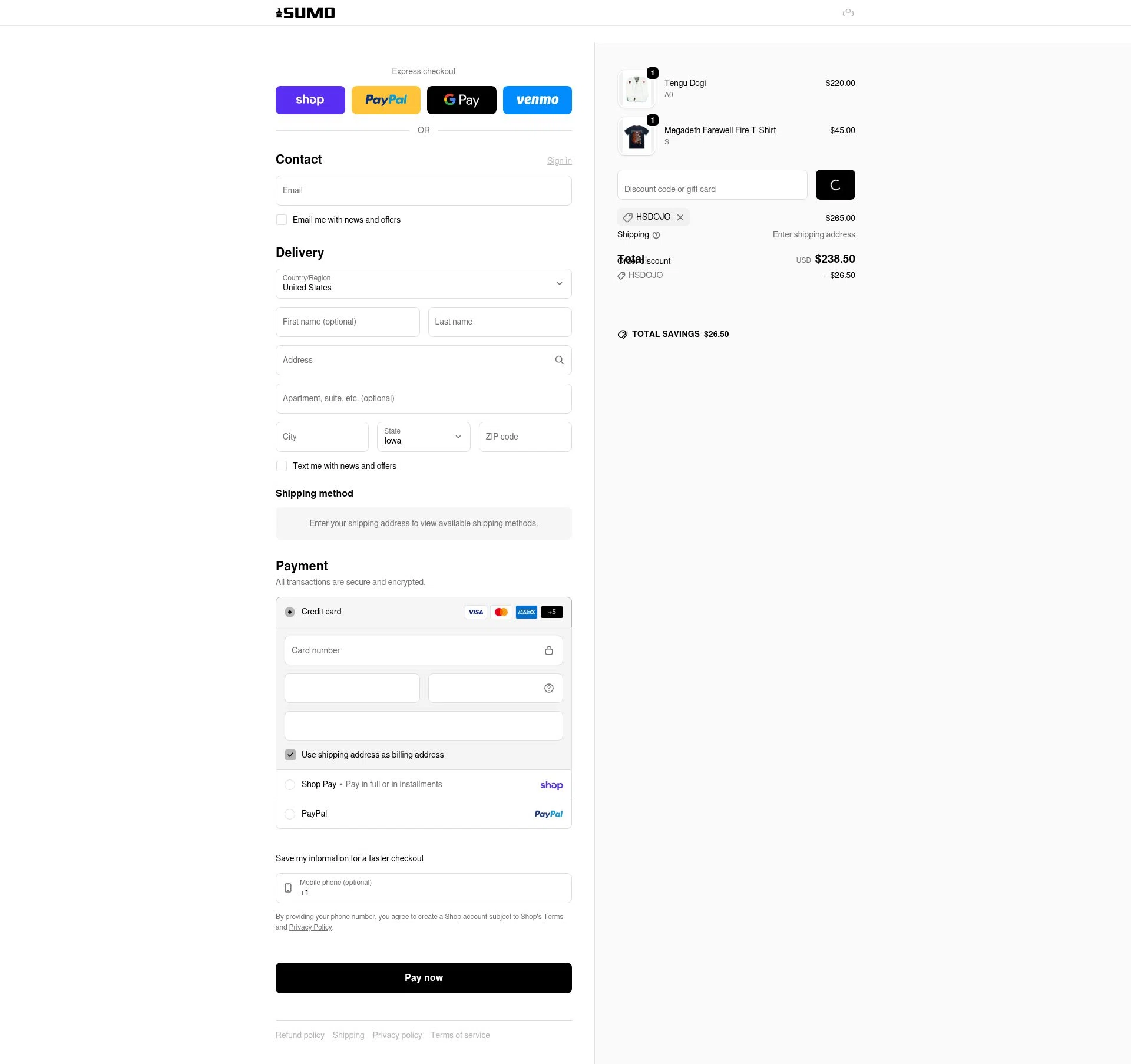 Half Sumo checkout page showing Half Sumo discount code box | Screenshot taken by SimplyCodes community member on Feb 12, 2026