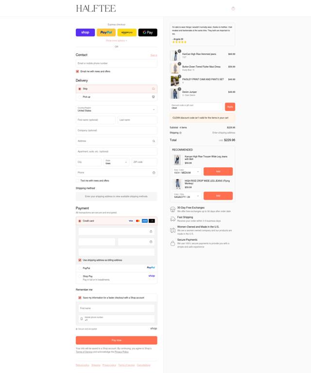 Halftee checkout page showing Halftee coupon code box | Screenshot taken by SimplyCodes community member on Sep 13, 2025