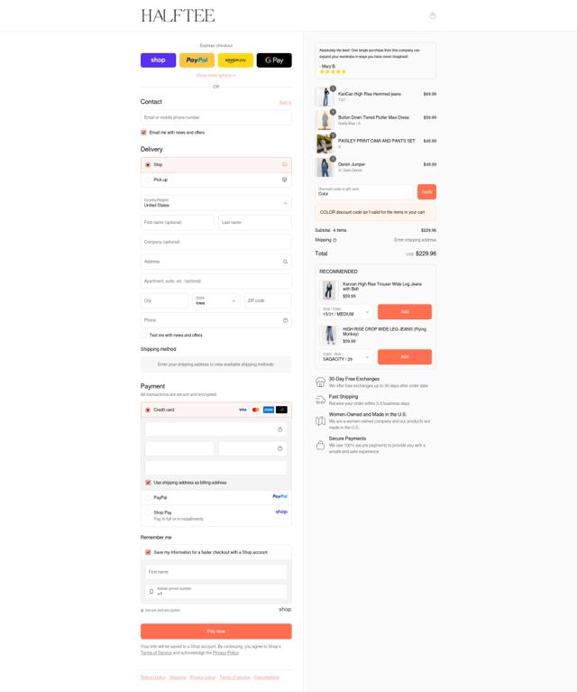 Halftee checkout page showing Halftee coupon code box | Screenshot taken by SimplyCodes community member on Sep 13, 2025
