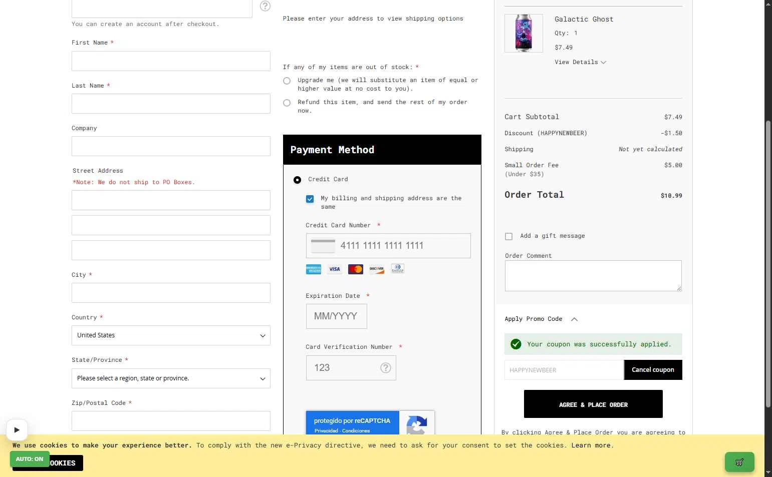 Half Time Beverage checkout page showing Half Time Beverage discount code box | Screenshot taken by SimplyCodes community member on Jan 12, 2026