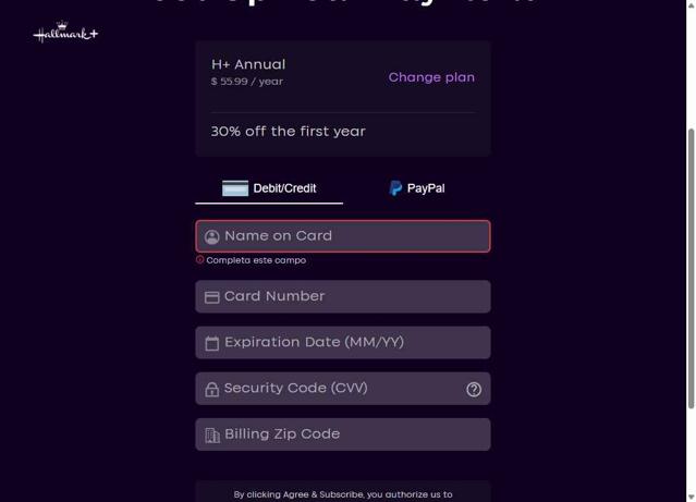 Hallmark+ checkout page showing Hallmark+ promo code box | Screenshot taken by SimplyCodes community member on Jun 30, 2025