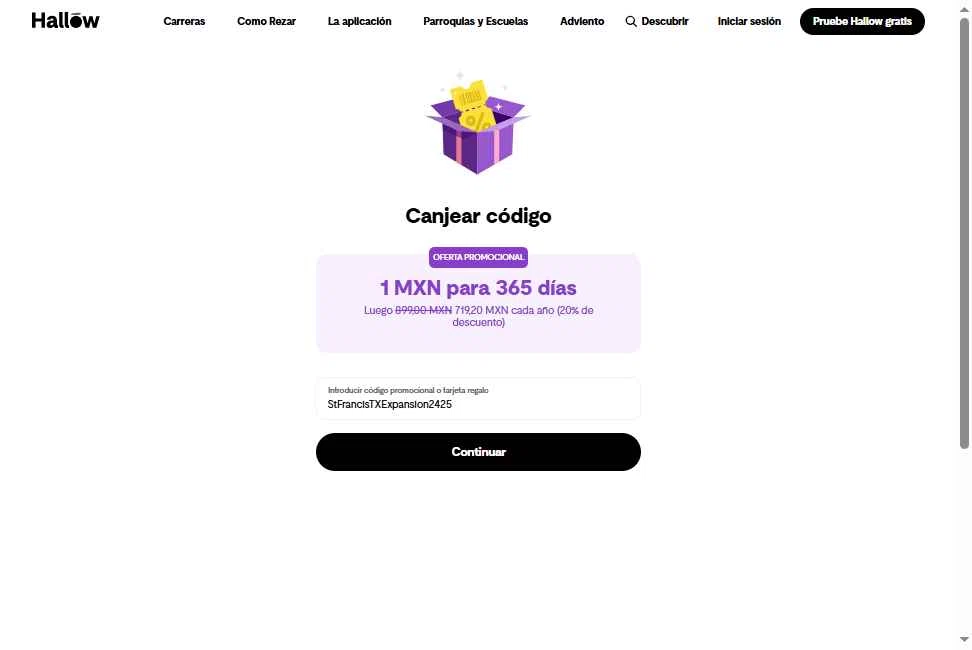 Hallow App checkout page showing Hallow App promo code box | Screenshot taken by SimplyCodes community member on Nov 3, 2025
