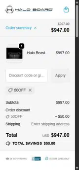 50OFF coupon verification screenshot