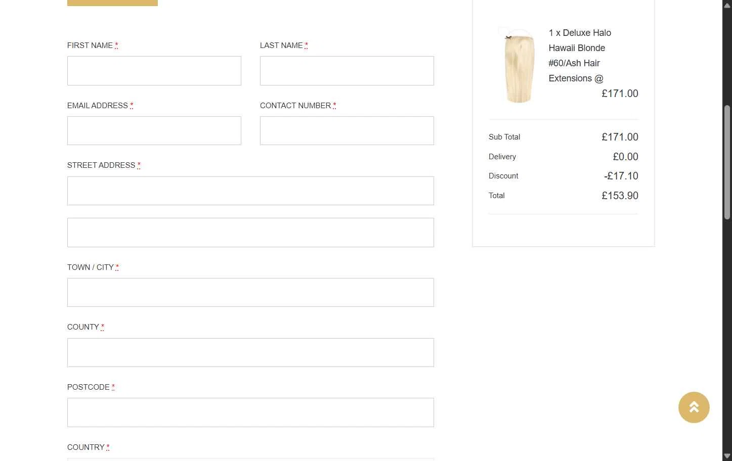 Halo Hair Extensions checkout page showing Halo Hair Extensions promo code box | Screenshot taken by SimplyCodes community member on Feb 15, 2026